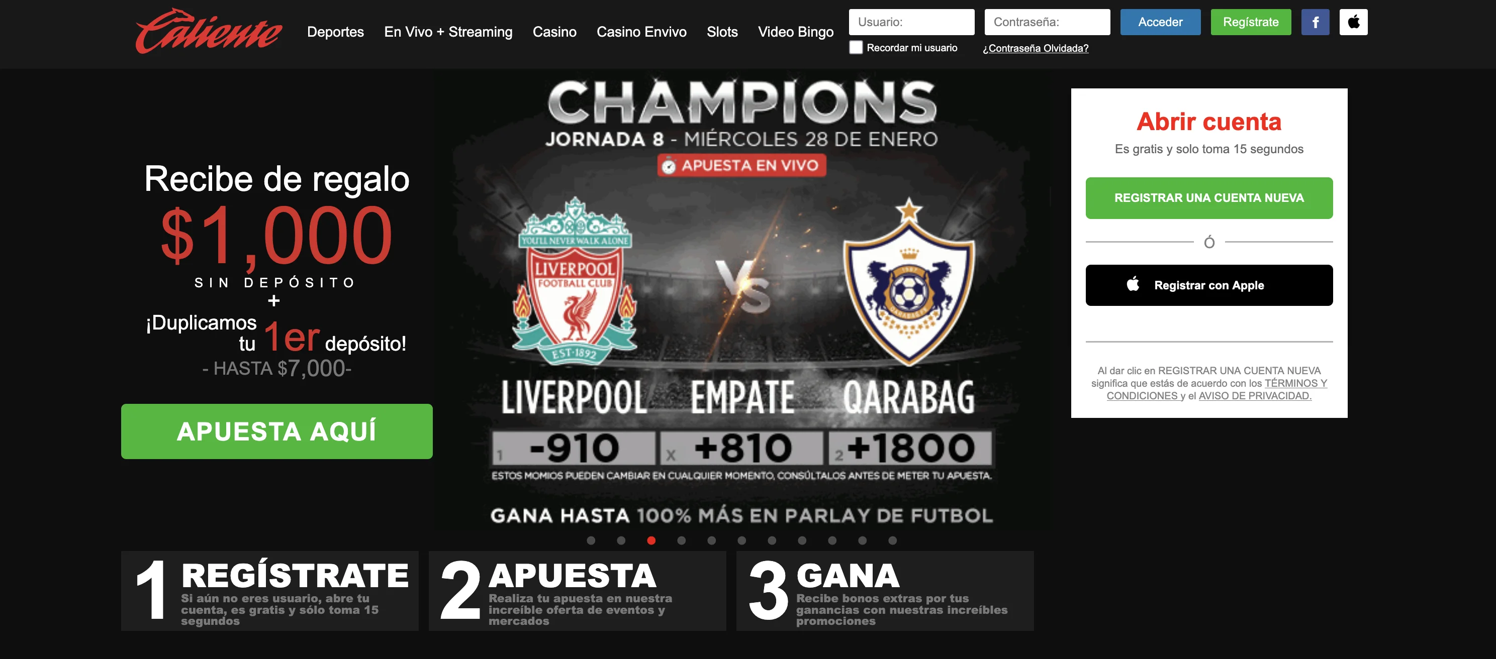 Apuestas con dinero real en México - Caliente